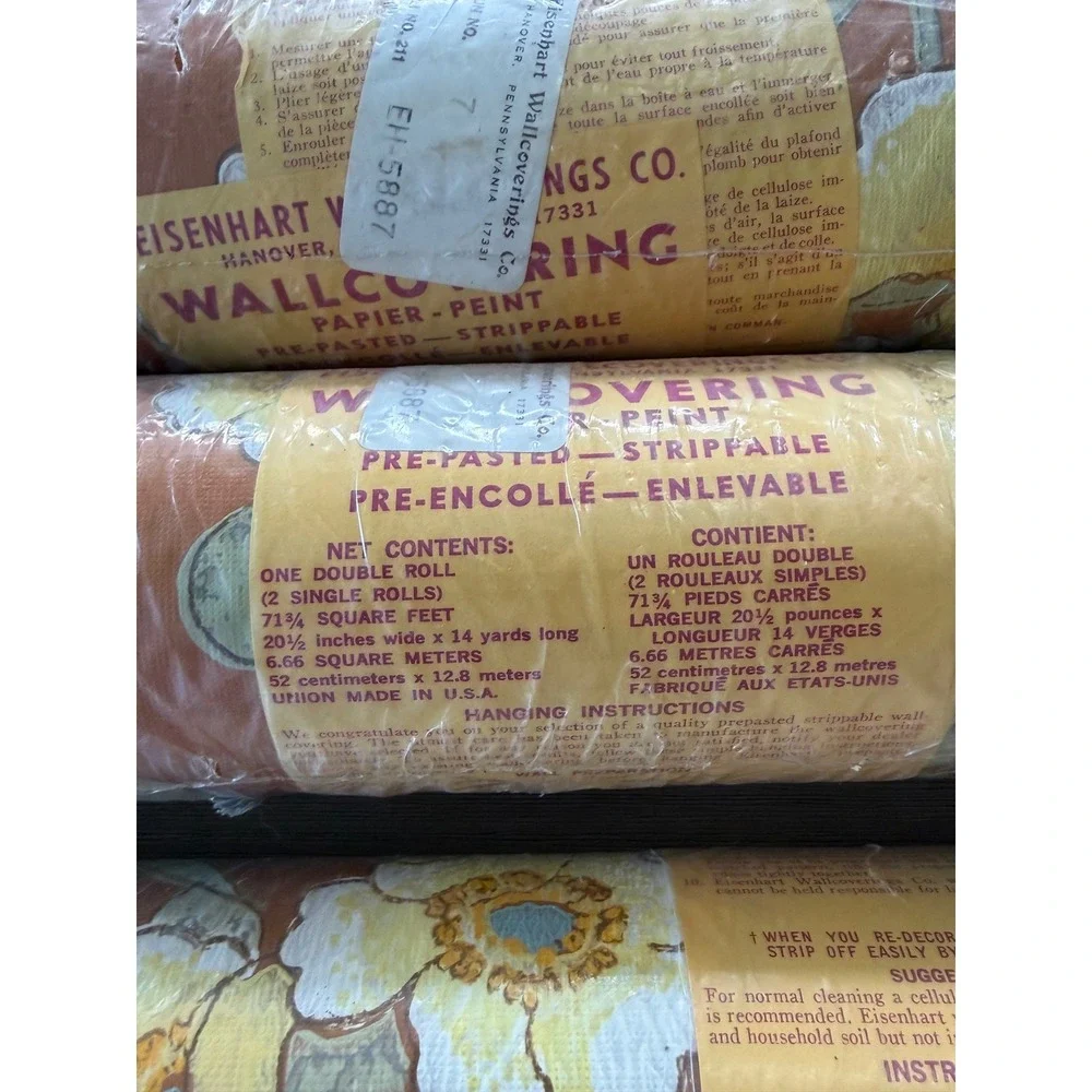 Eisenhart Vintage Floral Bamboo Wallpaper Orange Yellow 3 Double Rolls EH-5887